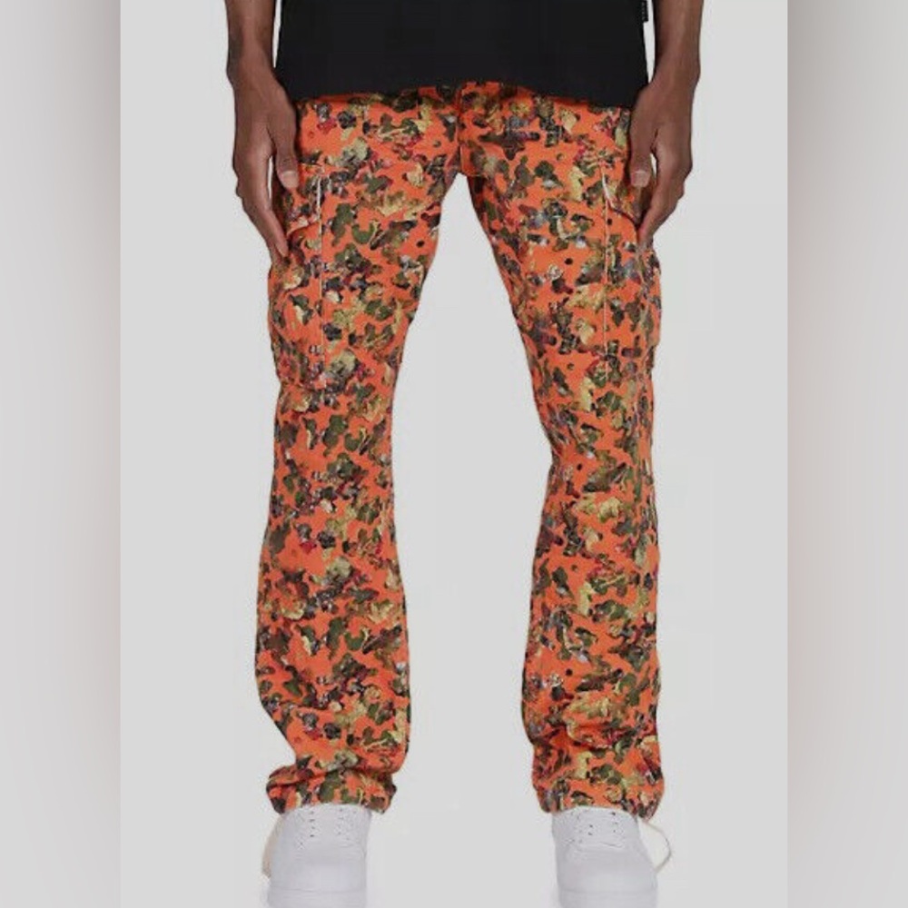 Purple Brand Men's Orange Stretch Twill Relaxed Fit Cargo Pants Size xxl